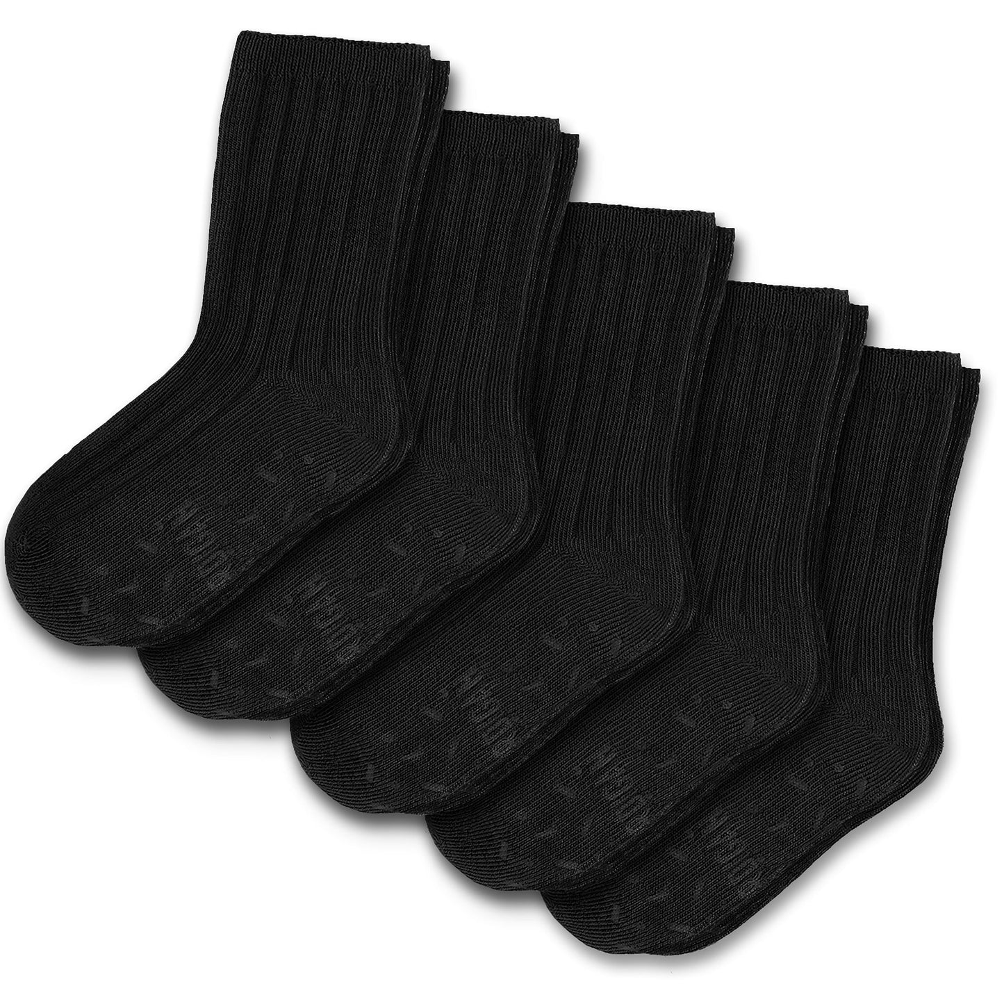 Foot Cardigan Kids Organic Cotton Socks 5-Pack - Black, Soft, Non-Slip Grips