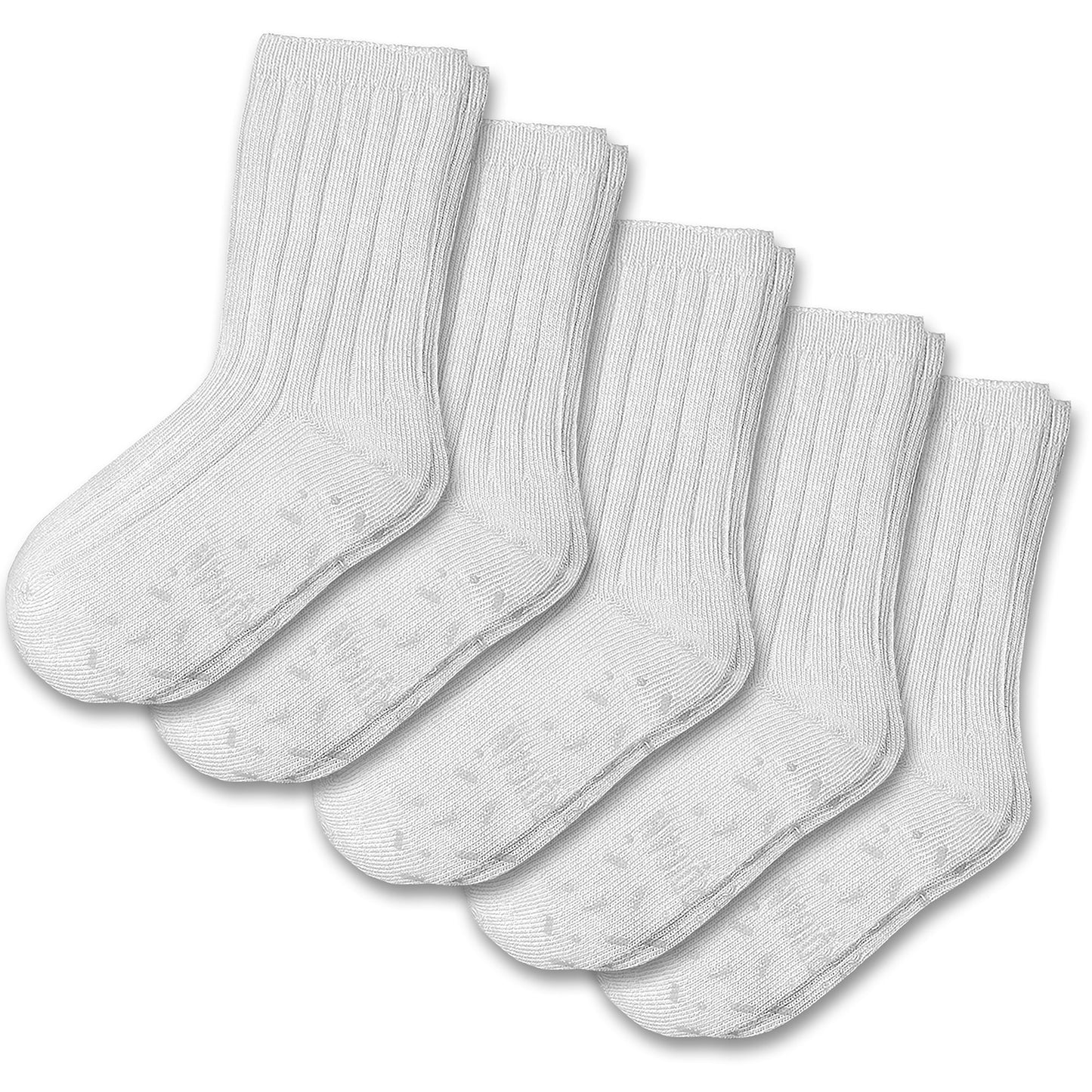 Foot Cardigan Kids Organic Cotton Socks 5-Pack - White, Soft, Non-Slip Grips